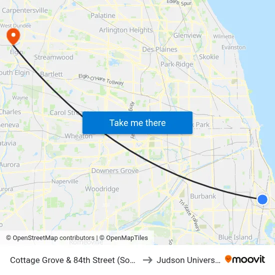 Cottage Grove & 84th Street (South) to Judson University map