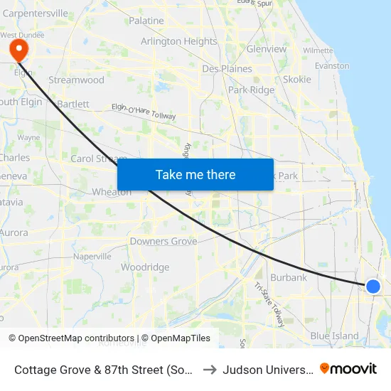 Cottage Grove & 87th Street (South) to Judson University map