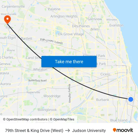 79th Street & King Drive (West) to Judson University map