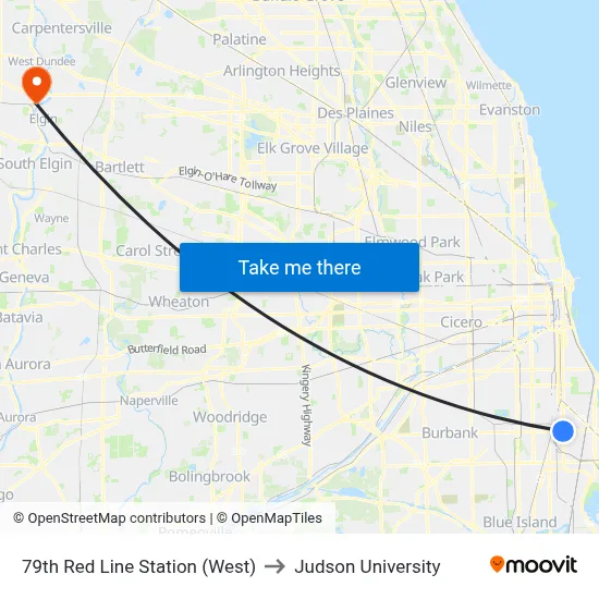 79th Red Line Station (West) to Judson University map