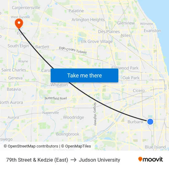 79th Street & Kedzie (East) to Judson University map