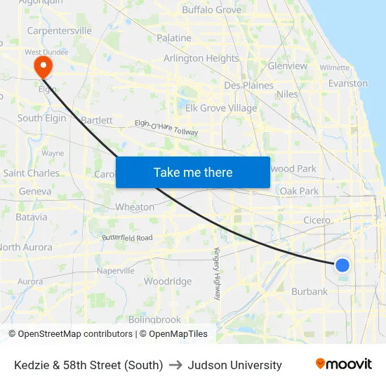 Kedzie & 58th Street (South) to Judson University map
