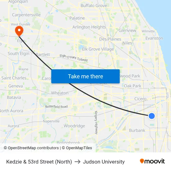 Kedzie & 53rd Street (North) to Judson University map