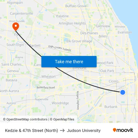 Kedzie & 47th Street (North) to Judson University map
