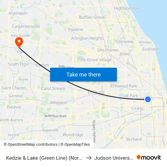 Kedzie & Lake (Green Line) (North) to Judson University map