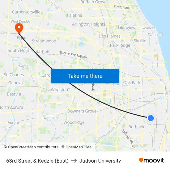 63rd Street & Kedzie (East) to Judson University map