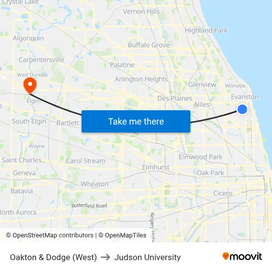 Oakton & Dodge (West) to Judson University map