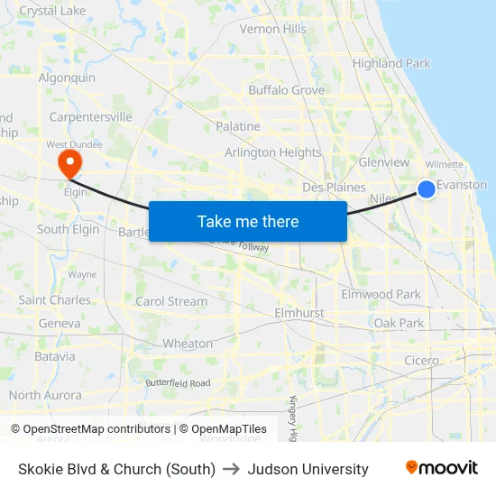Skokie Blvd & Church (South) to Judson University map