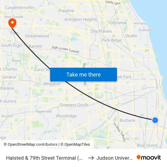 Halsted & 79th Street Terminal (West) to Judson University map