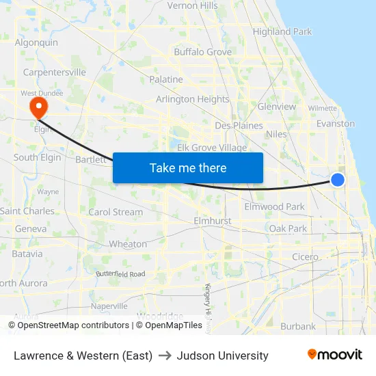 Lawrence & Western (East) to Judson University map