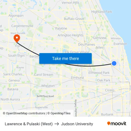 Lawrence & Pulaski (West) to Judson University map