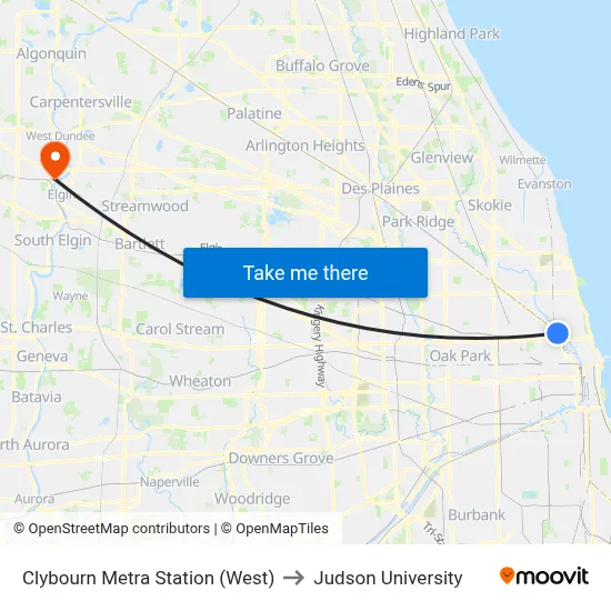 Clybourn Metra Station (West) to Judson University map