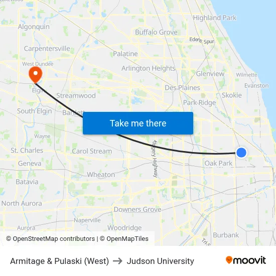 Armitage & Pulaski (West) to Judson University map