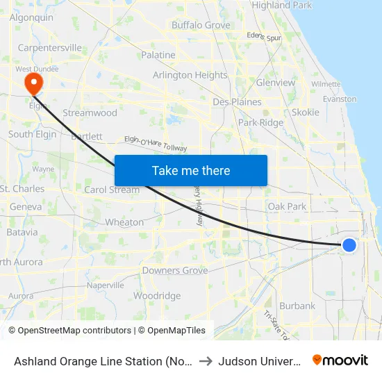 Ashland Orange Line Station (North) to Judson University map