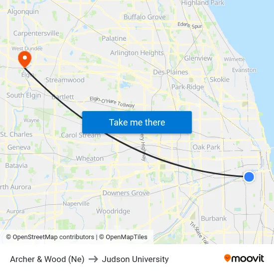Archer & Wood (Ne) to Judson University map