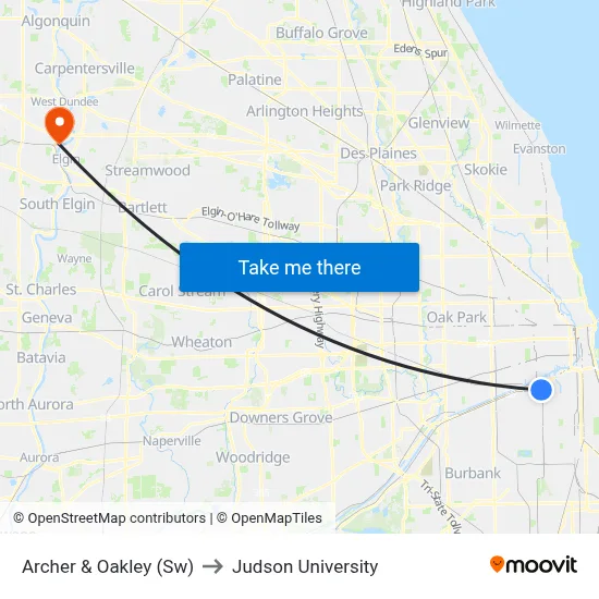 Archer & Oakley (Sw) to Judson University map