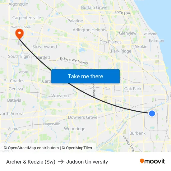 Archer & Kedzie (Sw) to Judson University map
