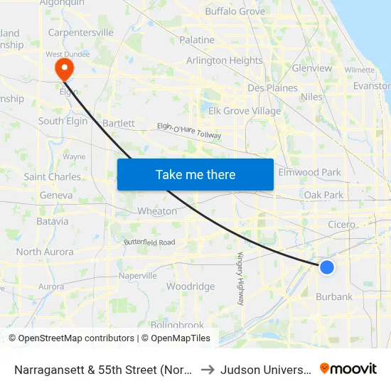 Narragansett & 55th Street (North) to Judson University map