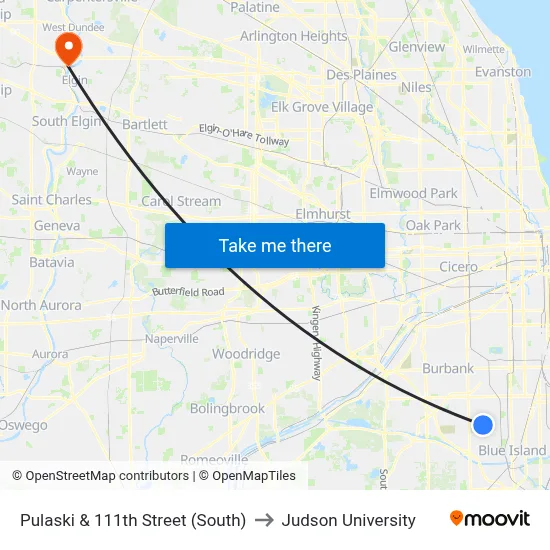 Pulaski & 111th Street (South) to Judson University map