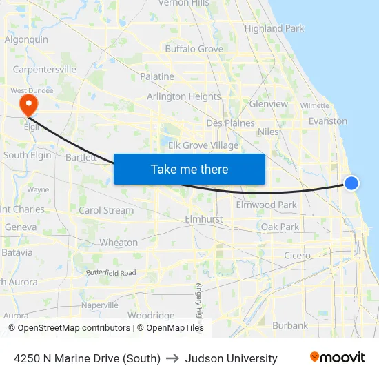 4250 N Marine Drive (South) to Judson University map