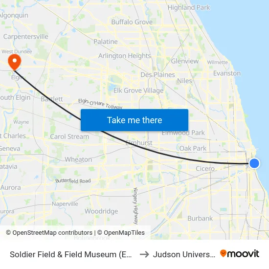Soldier Field & Field Museum (East) to Judson University map