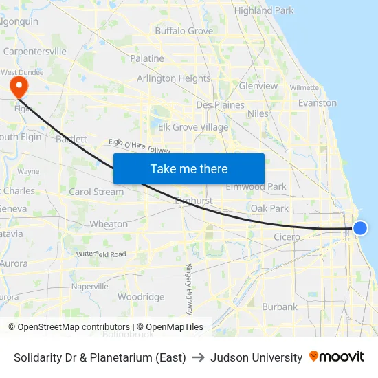 Solidarity Dr & Planetarium (East) to Judson University map