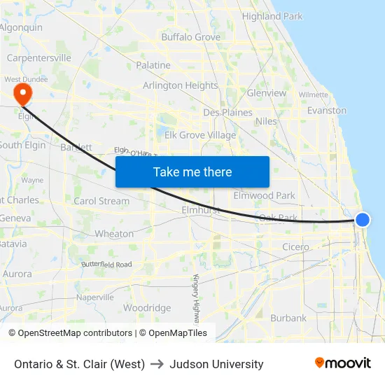 Ontario & St. Clair (West) to Judson University map