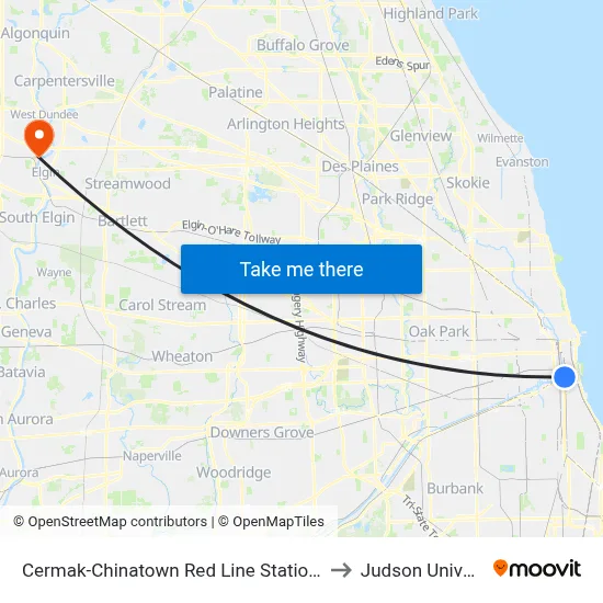 Cermak-Chinatown Red Line Station (West) to Judson University map