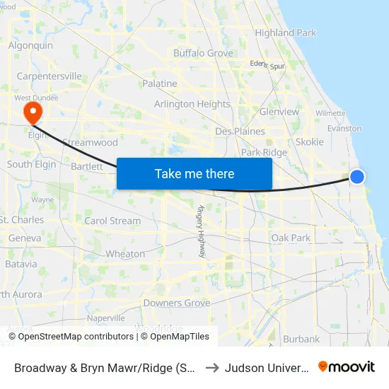 Broadway & Bryn Mawr/Ridge (South) to Judson University map