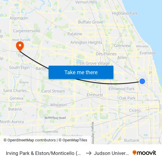 Irving Park & Elston/Monticello (West) to Judson University map