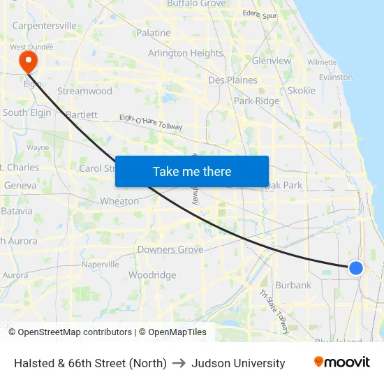 Halsted & 66th Street (North) to Judson University map