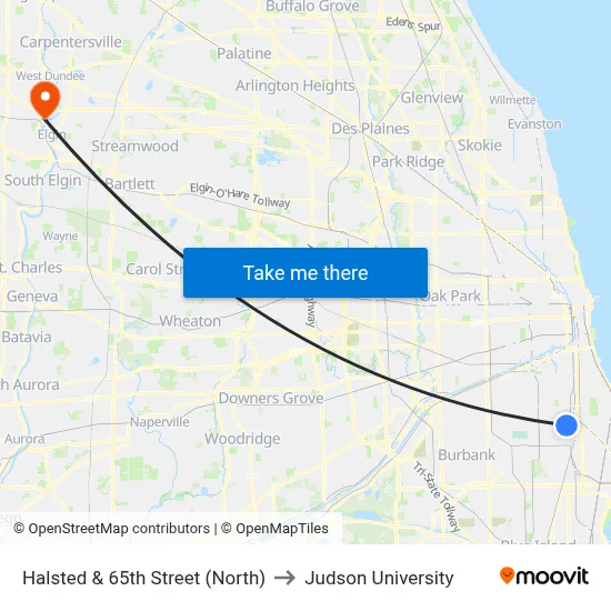 Halsted & 65th Street (North) to Judson University map