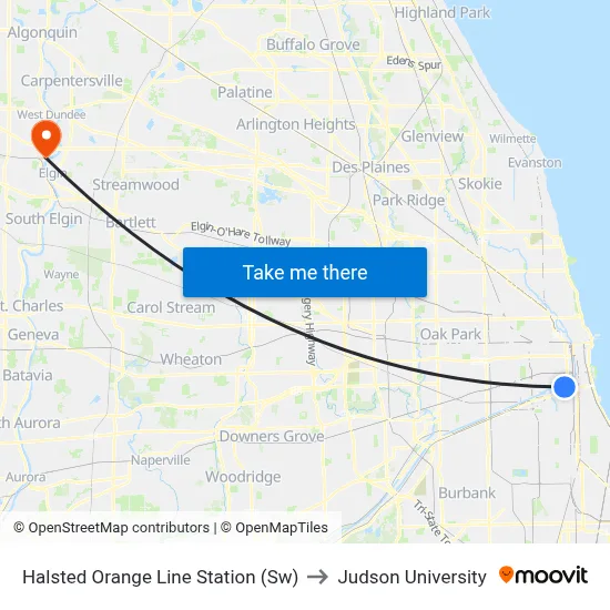 Halsted Orange Line Station (Sw) to Judson University map