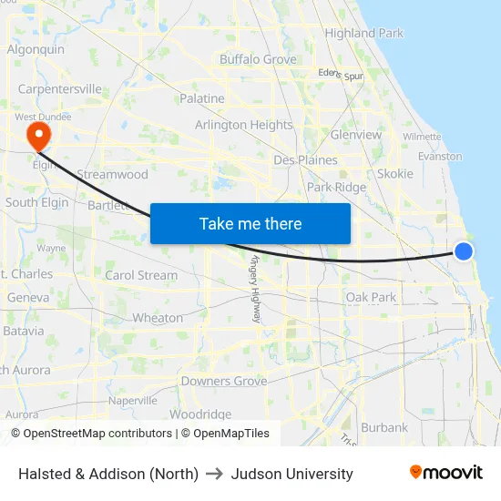 Halsted & Addison (North) to Judson University map