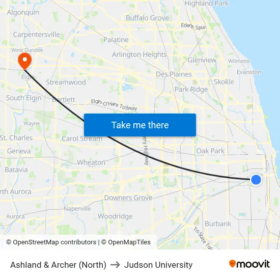 Ashland & Archer (North) to Judson University map