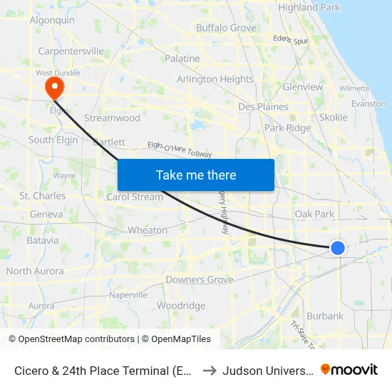 Cicero & 24th Place Terminal (East) to Judson University map
