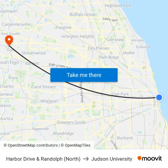 Harbor Drive & Randolph (North) to Judson University map
