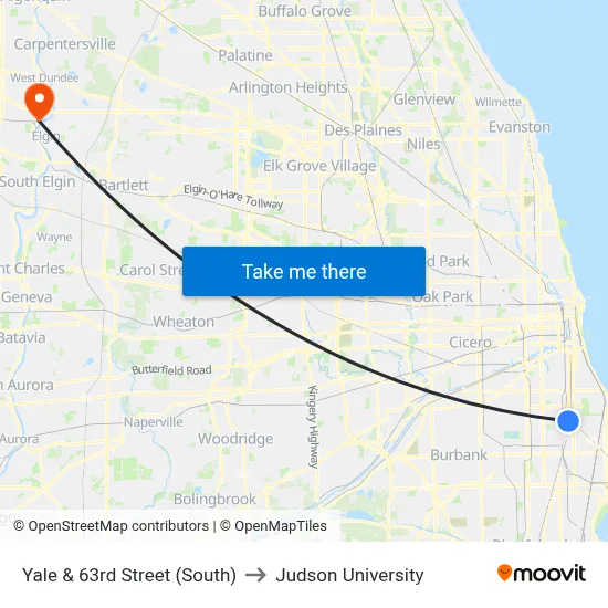 Yale & 63rd Street (South) to Judson University map