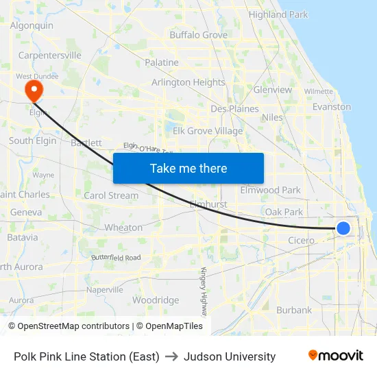 Polk Pink Line Station (East) to Judson University map
