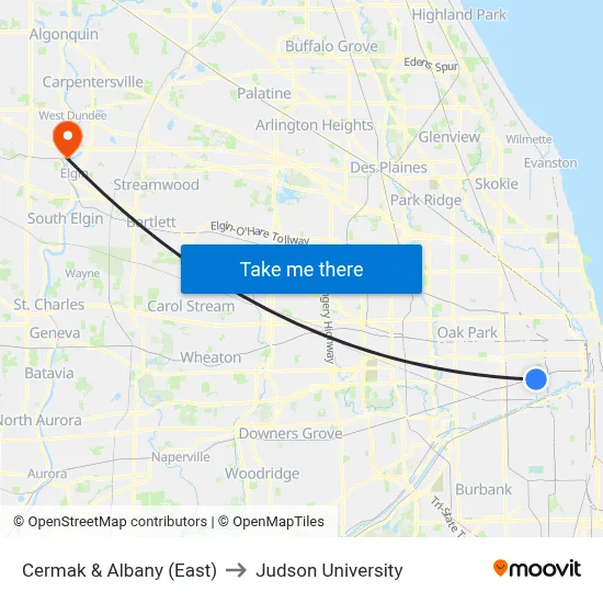 Cermak & Albany (East) to Judson University map