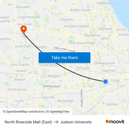 North Riverside Mall (East) to Judson University map