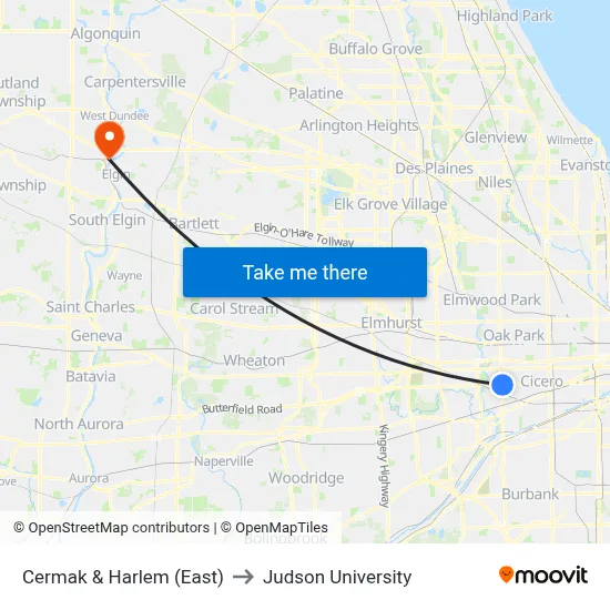 Cermak & Harlem (East) to Judson University map