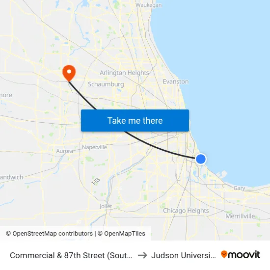 Commercial & 87th Street (South) to Judson University map