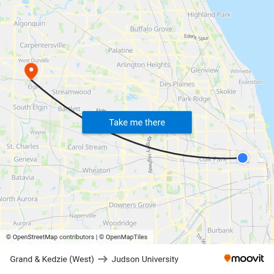 Grand & Kedzie (West) to Judson University map