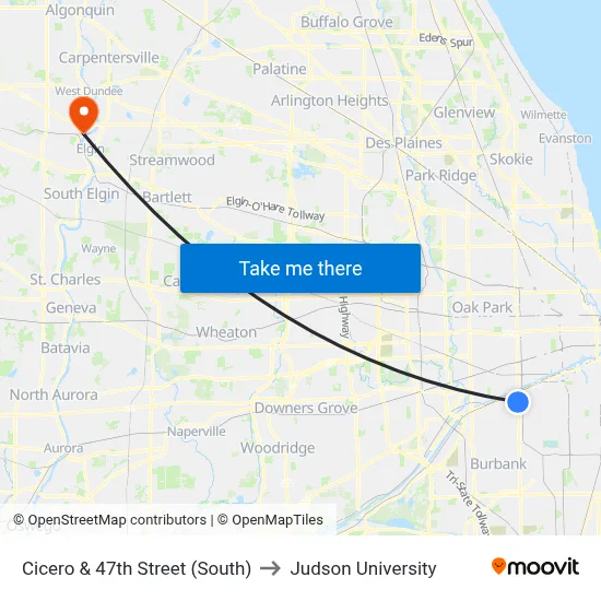 Cicero & 47th Street (South) to Judson University map