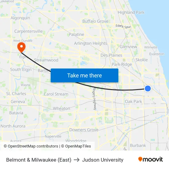 Belmont & Milwaukee (East) to Judson University map