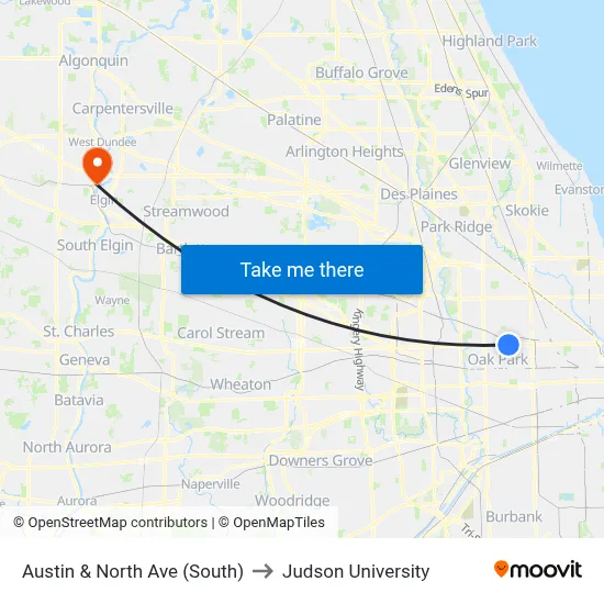 Austin & North Ave (South) to Judson University map