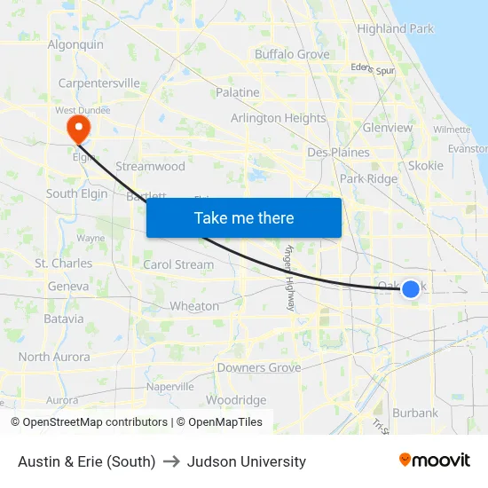 Austin & Erie (South) to Judson University map