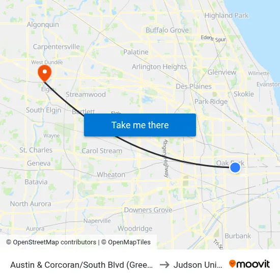 Austin & Corcoran/South Blvd (Green Line) (North) to Judson University map