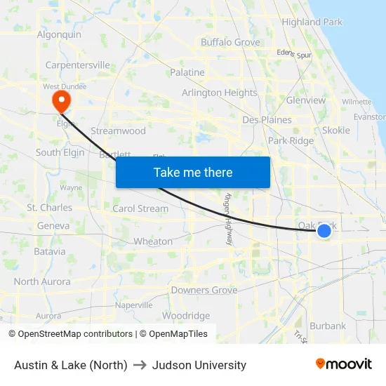 Austin & Lake (North) to Judson University map